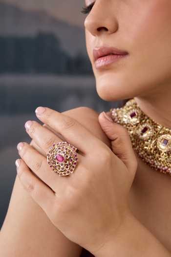 Paisley Pop Adjustable Jadau Stone Ring 