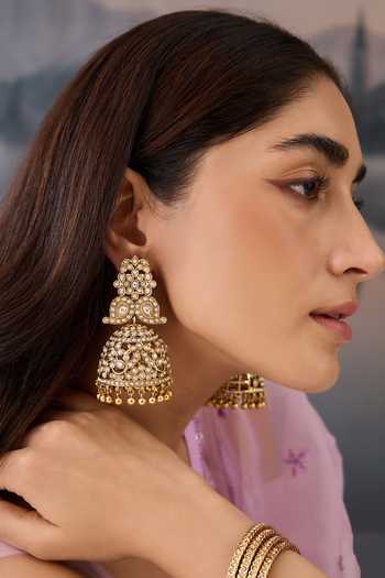 Paisley Pop Kundan Beaded Cutwork Jhumkas 