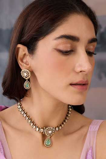 Paisley Pop Polki Studded Pendant Necklace Set 