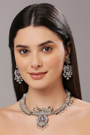Kundan Bead Elephant Pendant Necklace Set 