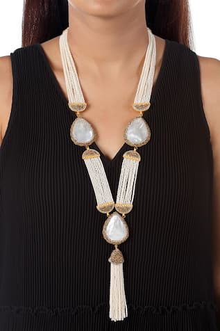 Mother of Pearl & Crystal Long Necklace 