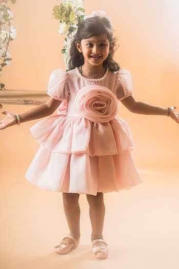 Toplove Peach Rose Embellished Layered Dress 