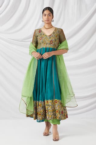 LATHA PUTTANNA Kalamkari Blossom Print Anarkali Set 