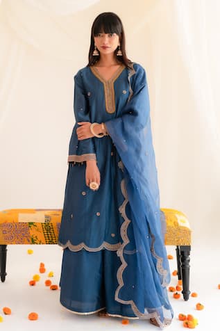 Cutdana Embroidered Kurta Sharara Set 