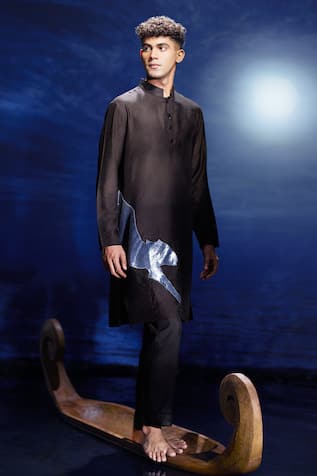 Eleven Brothers Black Sequin Embroidered Kurta Set 