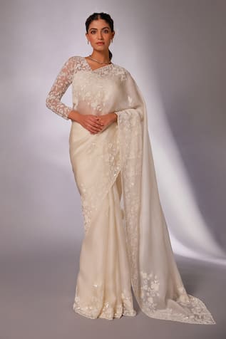 Floral Vine Hand Embroidered Saree Set 