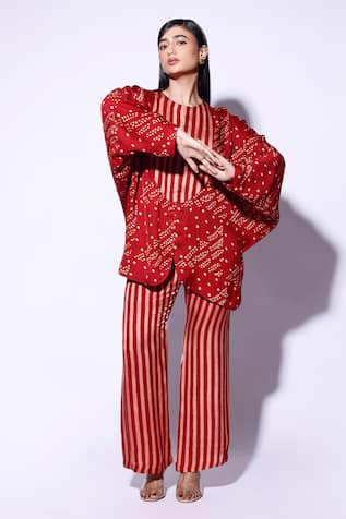 Kritika Murarka Red Stripe Print Satin Pant 