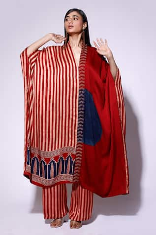 Kritika Murarka Stripe & Circle Print Cape Dress 