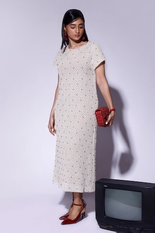 Kritika Murarka Pearl Embellished Cotton Net Midi Dress 