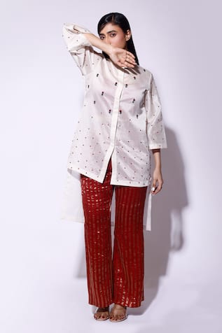 Kritika Murarka Gold Striped Red Pant 