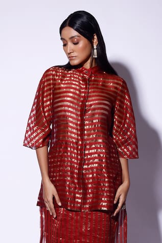 Kritika Murarka Red Striped High Low Shirt 