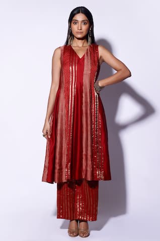 Kritika Murarka Red Striped Polka Panelled Kurta 