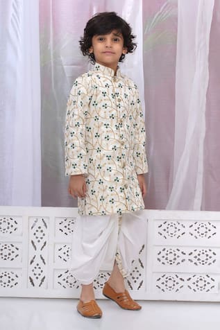 Little Bansi Floral Woven Sherwani & Dhoti Pant