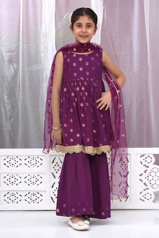 Floral Woven Kurta Sharara Set 