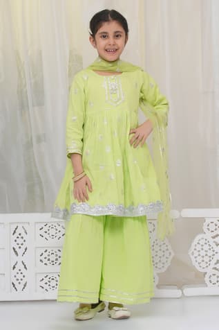 Zari Embroidered Green Kurta Set 