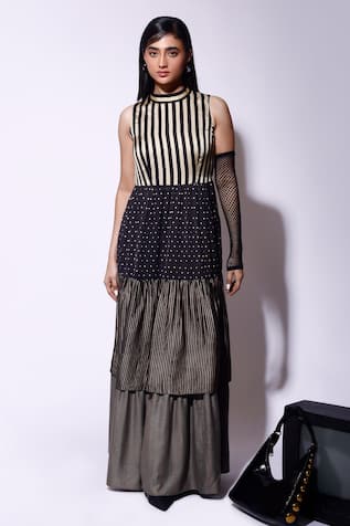 Kritika Murarka Striped Houndstooth Print Maxi Dress 