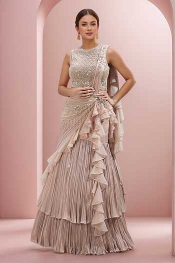 Samyukta Singhania Ruffled Panel Drape Attached Lehenga With Blouse 