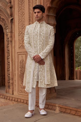 Nidhika Shekhar Floral Embroidered Sherwani Set 