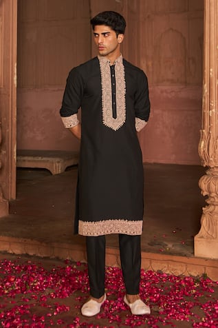 Nidhika Shekhar Dori Embroidered Black Kurta & Pant Set 