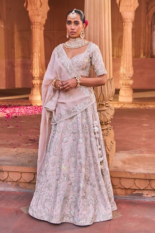 Nidhika Shekhar Pastel Pink Embroidered Bridal Lehenga Set 