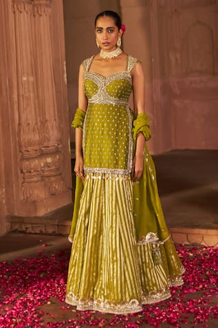 Nidhika Shekhar Bullian Bloom Embroidered Kurta Lehenga Set 