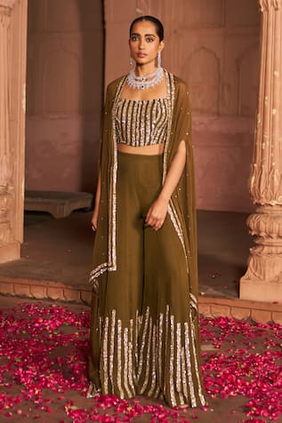 NIDHIKA SHEKHAR Sequin Embroidered Cape & Sharara Set 
