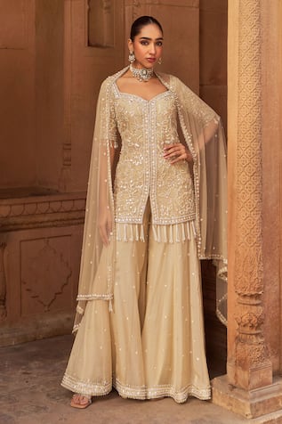 Nidhika Shekhar Gold Embroidered Kurta Sharara Set 