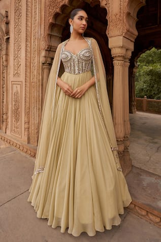 Nidhika Shekhar Jashna Sunheri Embroidered Corset Gown With Dupatta 