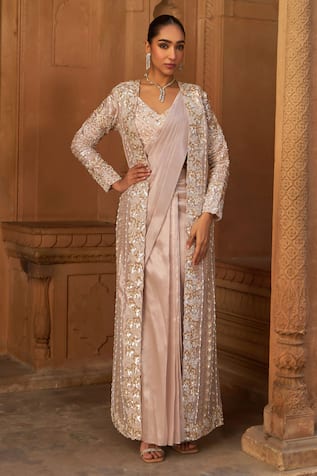 Nidhika Shekhar Jashna-E-Bahar Bloom Embroidered Cape & Pre-Draped Saree Set 