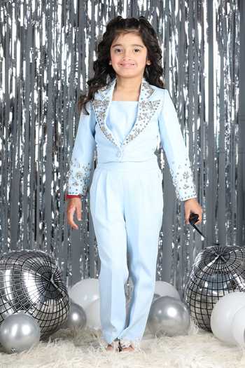 The Little Celebs Ice Blue Stone Embellished Pant Set 