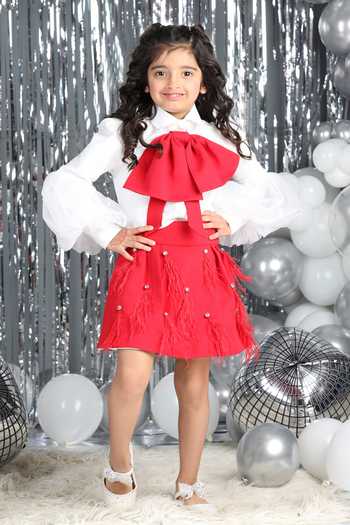 The Little Celebs Bow Embellished Top & Skirt Set 