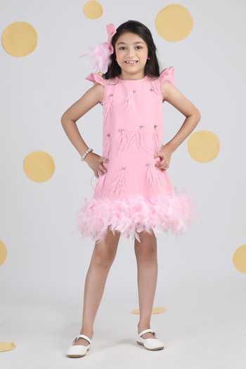 The Little Celebs Pink Feather Embellished Dress 