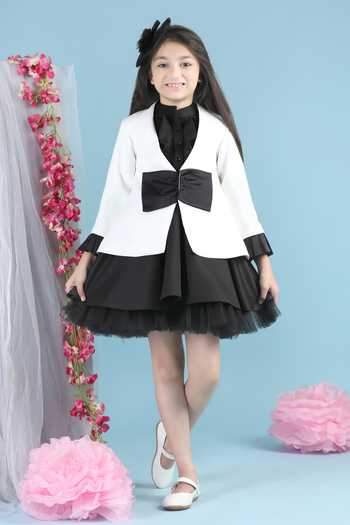 The Little Celebs Bow Coat & Frill Dress Set 
