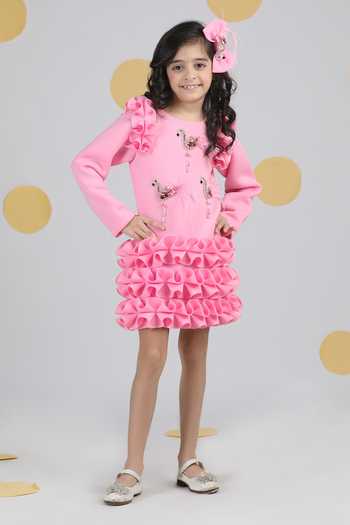 The Little Celebs Flamingo Embroidered Dress 