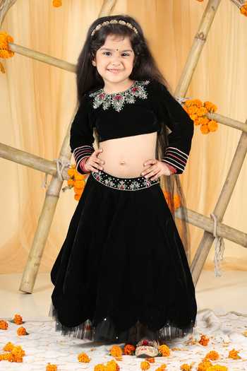 The Little Celebs Embellished Black Lehenga Set 