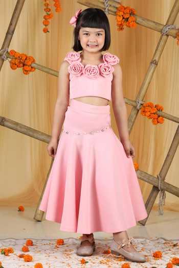 The Little Celebs 3D Floral Embellished Blouse & Skirt Set 