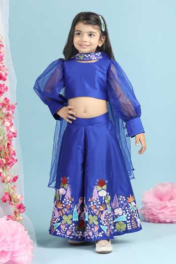 The Little Celebs Blue Puff Sleeve Top & Flared Pant Set 