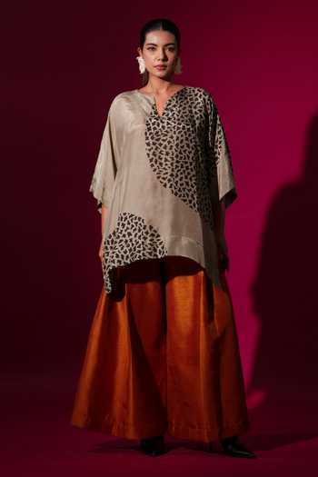 Stoique Grey Abstract Handblock Print Top 