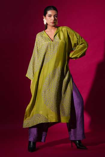 Stoique Leaf Green Abstract Handblock Print Tunic 