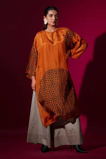 Stoique Rust Orange Abstract Handblock Print Tunic 