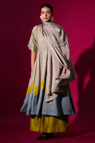 Grey Bandhani Block Print Scarf 