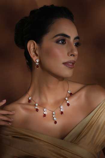 Swabhimann Polki Embellished Red Stone Necklace Set 