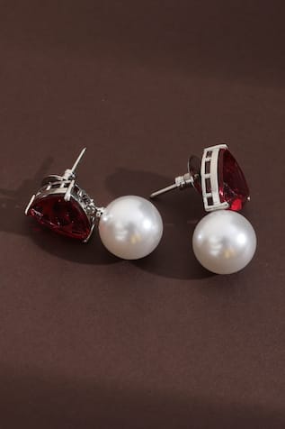 Rhodium Plated Pearl Drop Earrings 