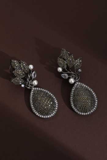 Swabhimann Cubic Zirconia Vine Drop Earrings 