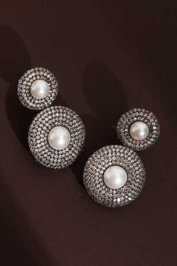 Swabhimann Rhodium Plated Round Drop Earrings 