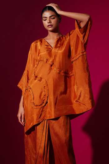 Stoique Rust Orange Ruffle Detail Top 