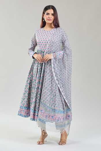 Khwaab By Sanjana Lakhani Phool Handblock Print Anarkali Set 