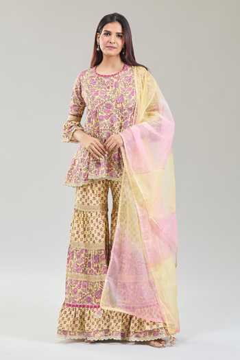 Khwaab By Sanjana Lakhani Gul Handblock Print Kurta Sharara Set 