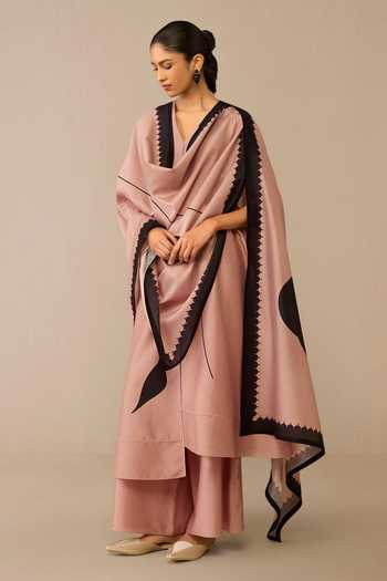 Ampm Blush Pink Bird Flower Kurta Palazzo Set 