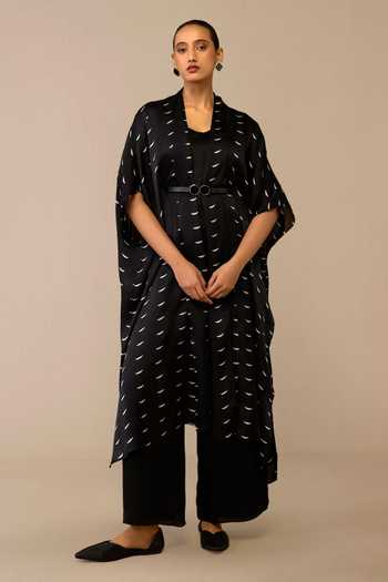 Ampm Black Crescent Pattern Cape Palazzo Set 